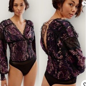 FREE PEOPLE Black‎ Combo Worth The Wait Bodysuit Sz XSmall